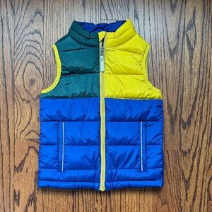 Hanna Andersson Kids Colorblock Puffer Vest in Blue, Yellow & Green